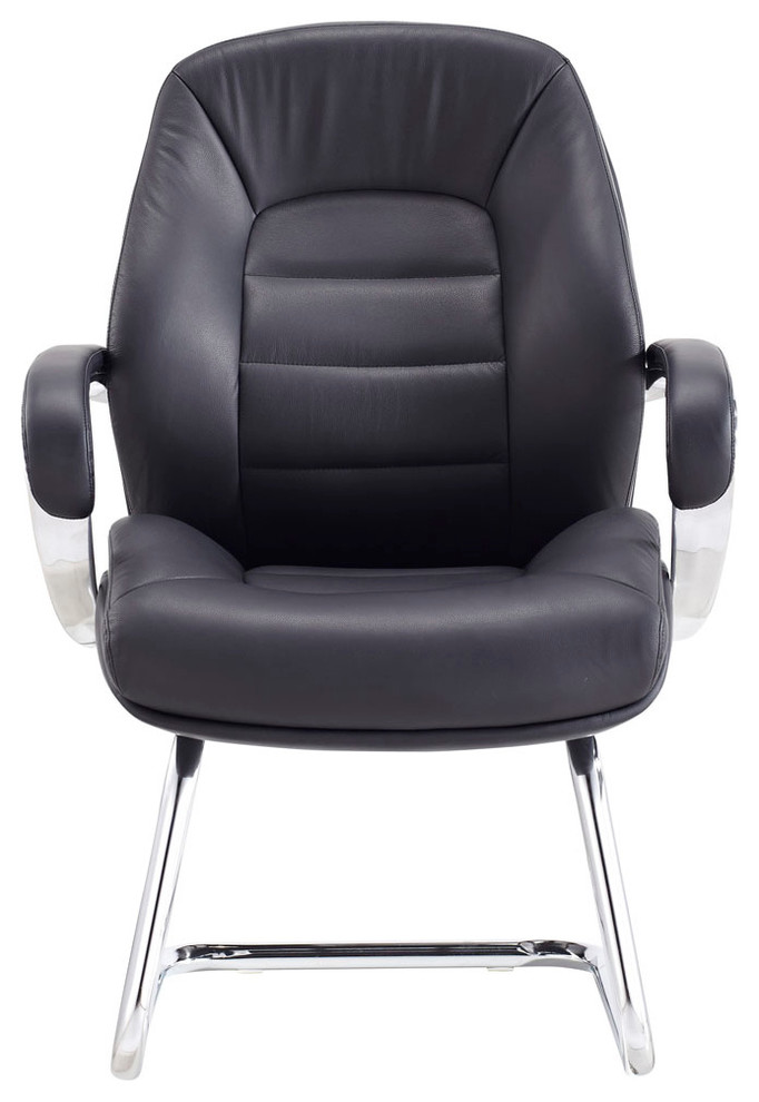 Modern Gates Leather and Chrome Side Chair With Aluminum Base Contemporary Office Chairs