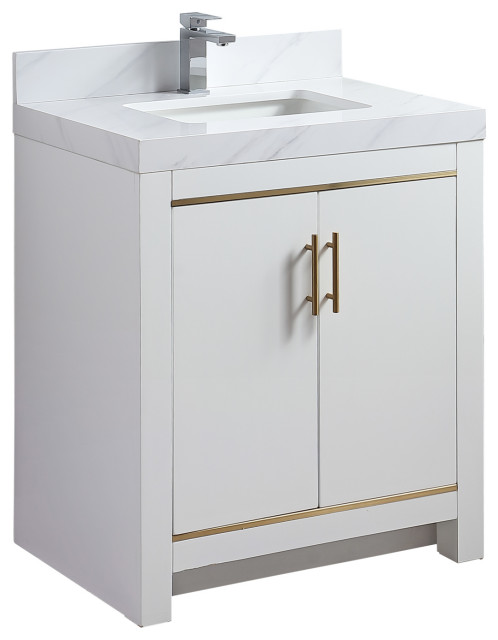30" Vanity Matte White With White Carrara Quartz Countertop (no ...