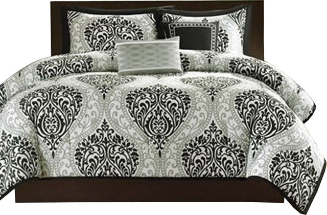Black White Damask Comforter Set, Black And White King Size Bed In A Bag