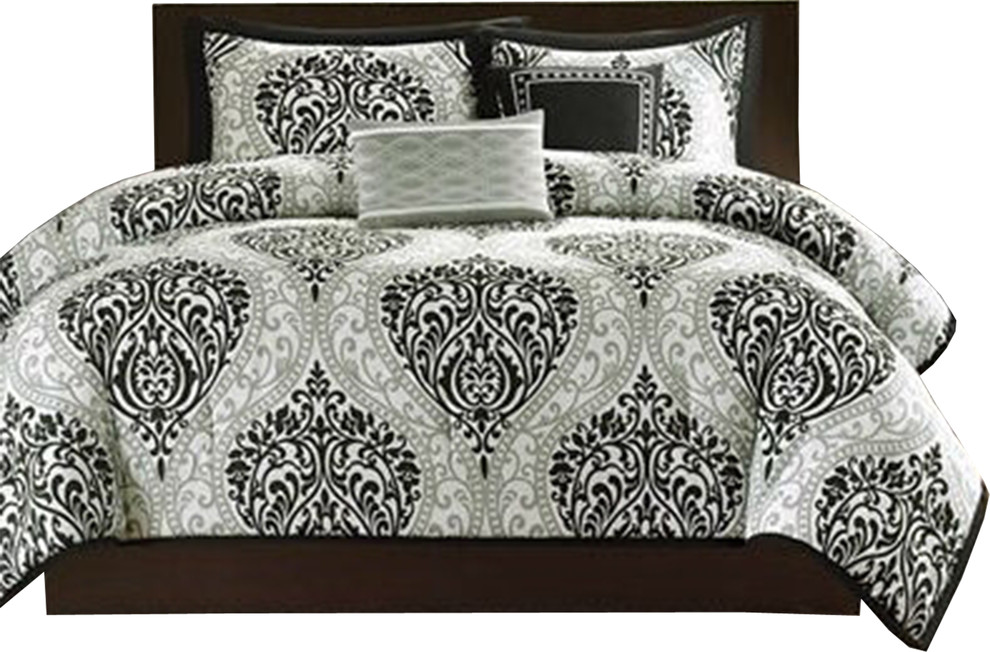 Piece Black White Damask Comforter Set, Black And White Damask Twin Bedding