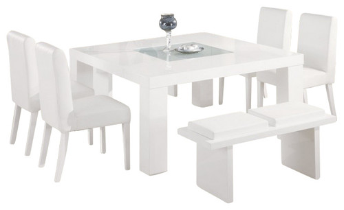 DG020DT-WH + Chairs/Bench White Veneer & Leatherette 7 Piece Dining Set