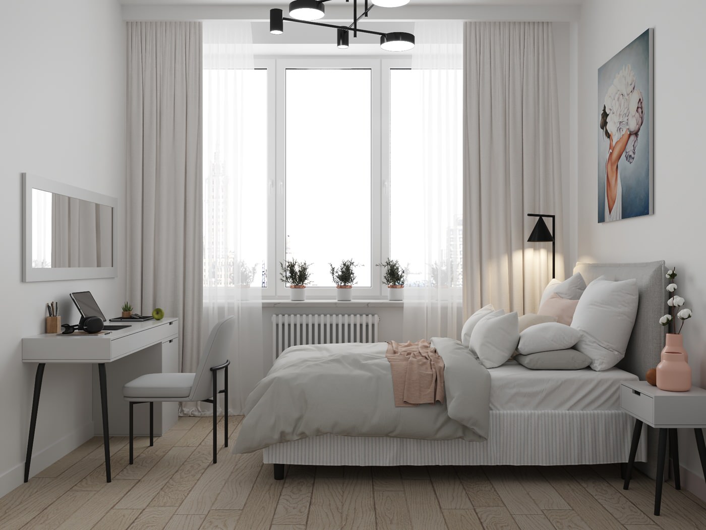 Белый интерьер для девушки в минимализме