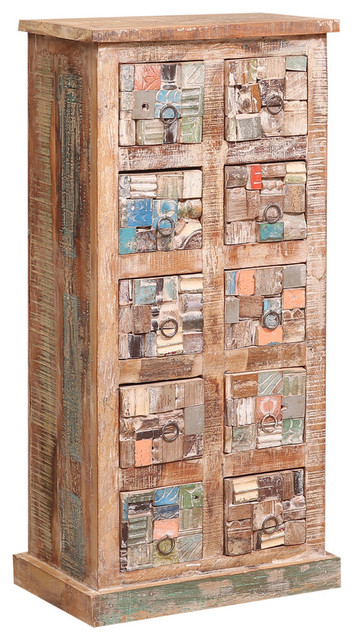 Brantley Mosaic Distressed Reclaimed Wood 10 Drawer Tall Dresser