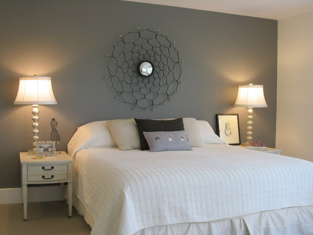 Master Bedroom With Painted Wall Headboard Eclectic