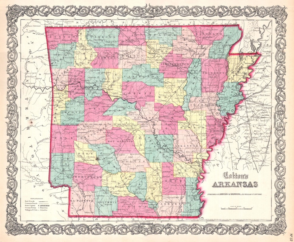Map of Arkansas, 1859, Peel & Stick Removable Wall Decal, 20"x25