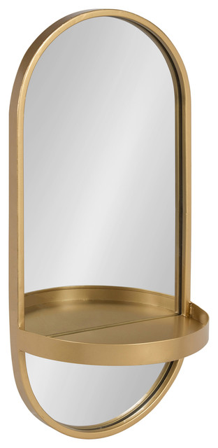 Estero Metal Wall Mirror With Shelf Gold 11x24 Contemporary Mirrors By Uniek Inc Houzz - Gold Metal Wall Shelf With Mirror