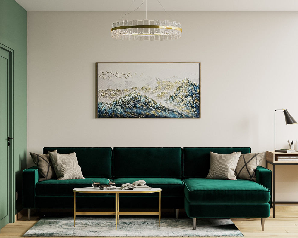 Изумрудная кухня-гостиная, ЖК "Приморский квартал