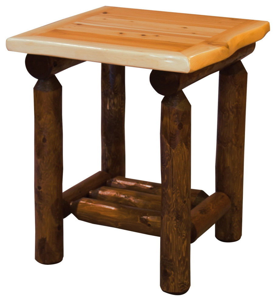 TwoTone White Cedar Log Open Nightstand Rustic Side Tables And End