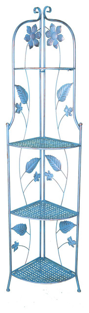 4 Shelf Corner Bakers Rack Blue Copper Contemporary Baker S 4 Shelf Corner Bakers Rack Blue Copper