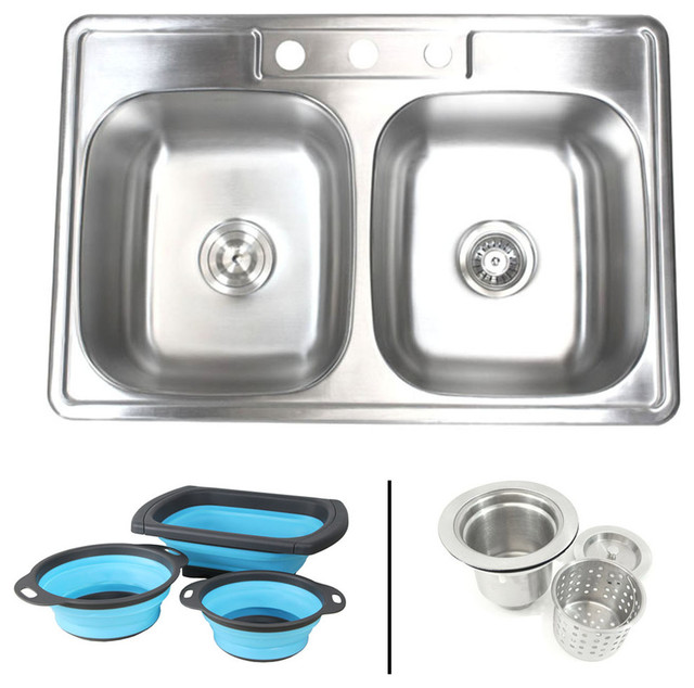 33 1 8 Topmount Drop In Stainless Steel 50 Kitchen Sink Combo