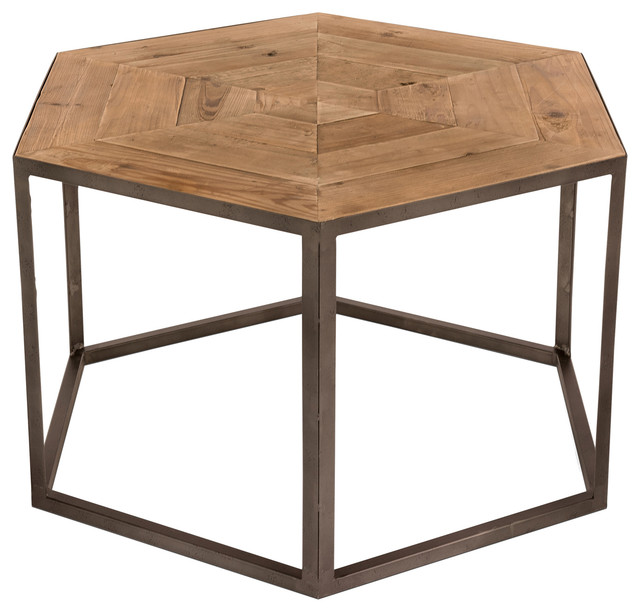 Shiloh Rustic Pine Metal Hexagonal Coffee Table Industrial Shiloh Rustic Pine Metal Hexagonal Coffee Table