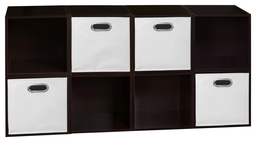Niche Cubo Storage Set, 8 Cubes and 4 Canvas Bins, Truffle/White