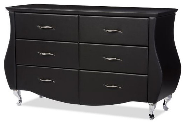 Baxton Studio Enzo 6 Drawer Faux Leather Double Dresser In Black