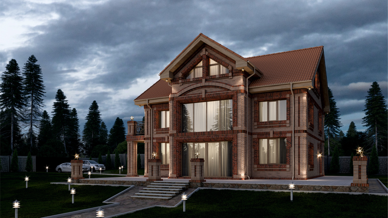 Дизайн коттеджа из кирпича в пригороде г. Артема