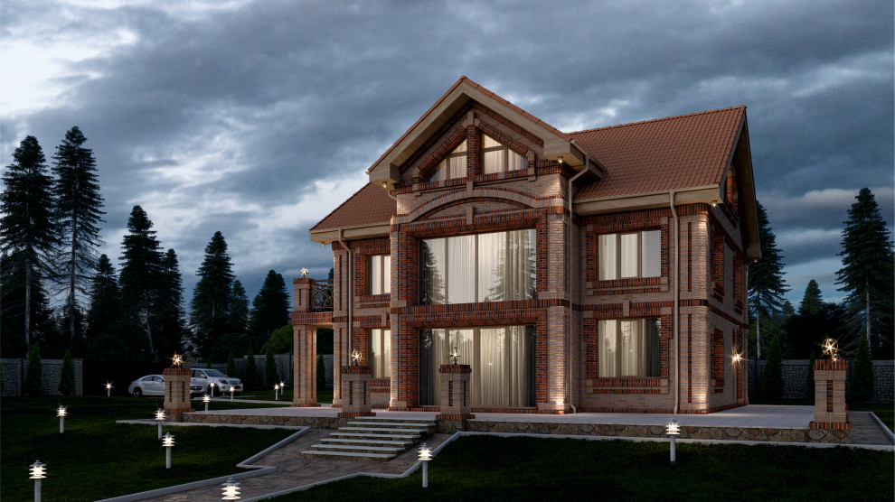 Дизайн коттеджа из кирпича в пригороде г. Артема