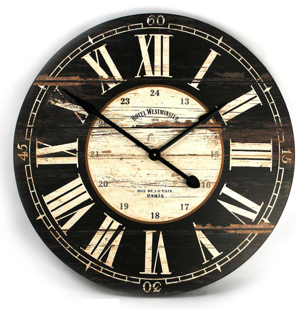 Hotel Westminster Rustic Cottage Black White Large Wall Clock