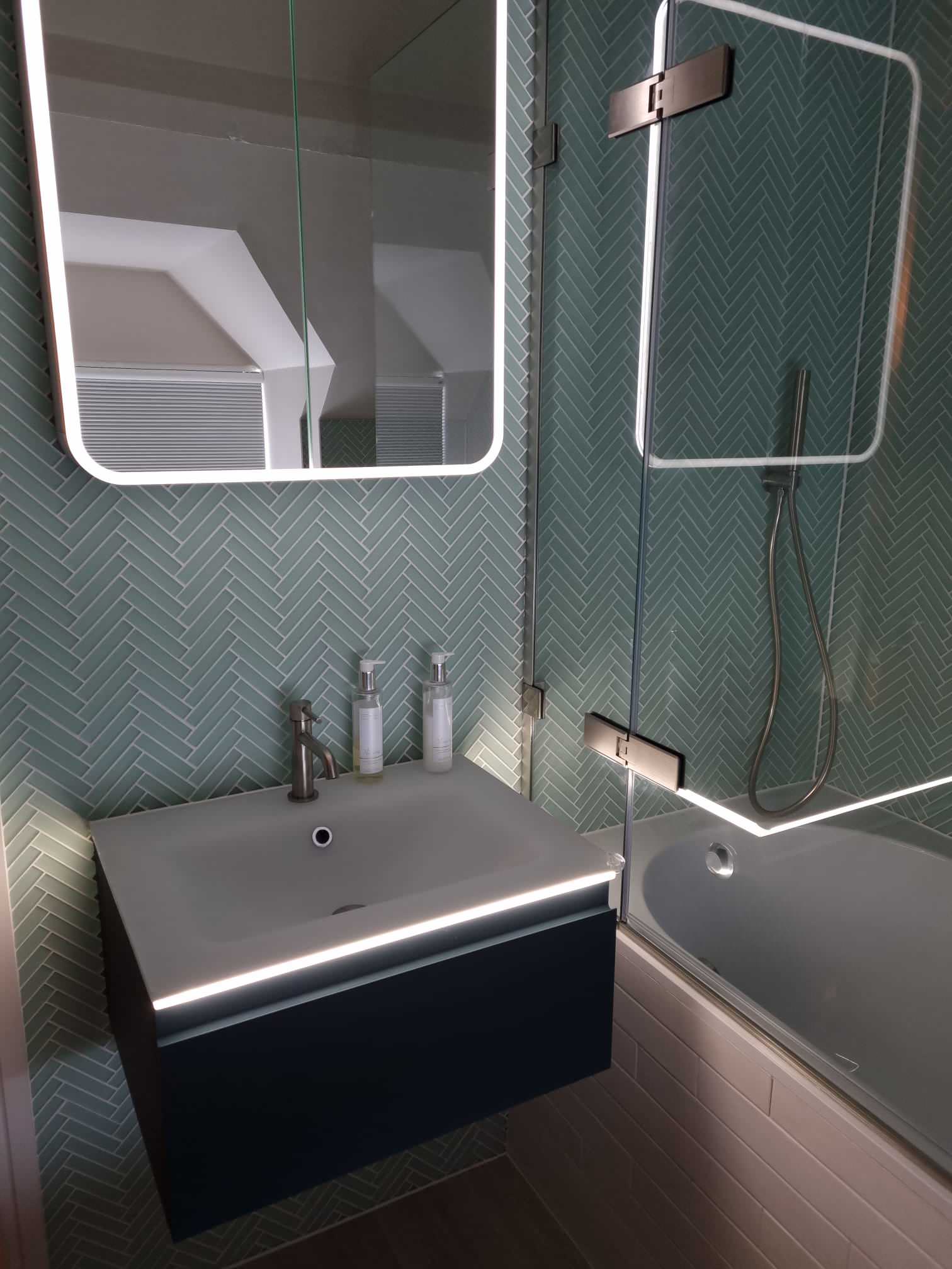 75 Bathroom with Green Cabinets and Glass Countertops Ideas You'll Love -  September, 2022 | Houzz
