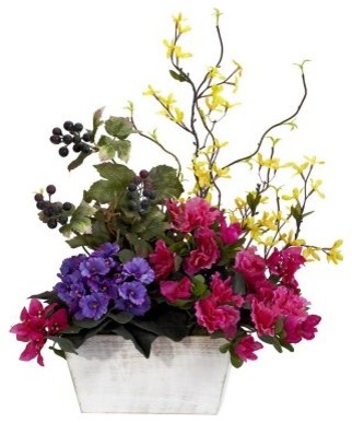 Mixed Floral with Azalea & White Wash Planter Silk Arrangement