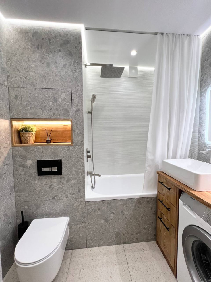 Современная ванная в серо-бежевой палитре