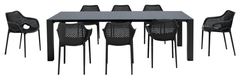 Siesta Air XL 9-Piece Black Extendable Dining Set with Stackable Chairs