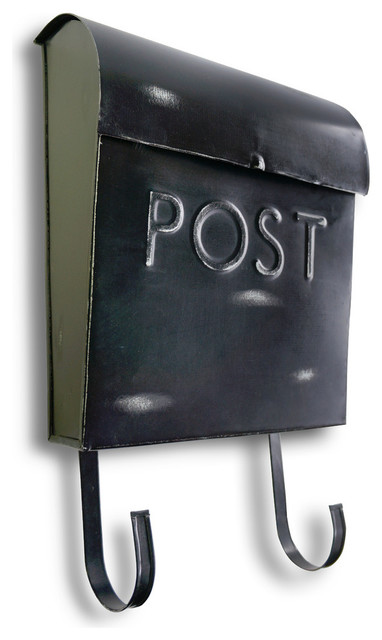 NACH Euro Wall Mounted Mailbox POST with Newspaper Holder, Rustic Black