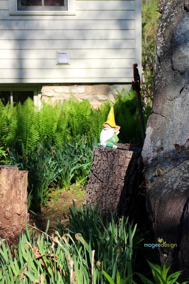 This is an example of a large rustic drought-tolerant and partial sun backyard brick landscaping in DC Metro for spring.