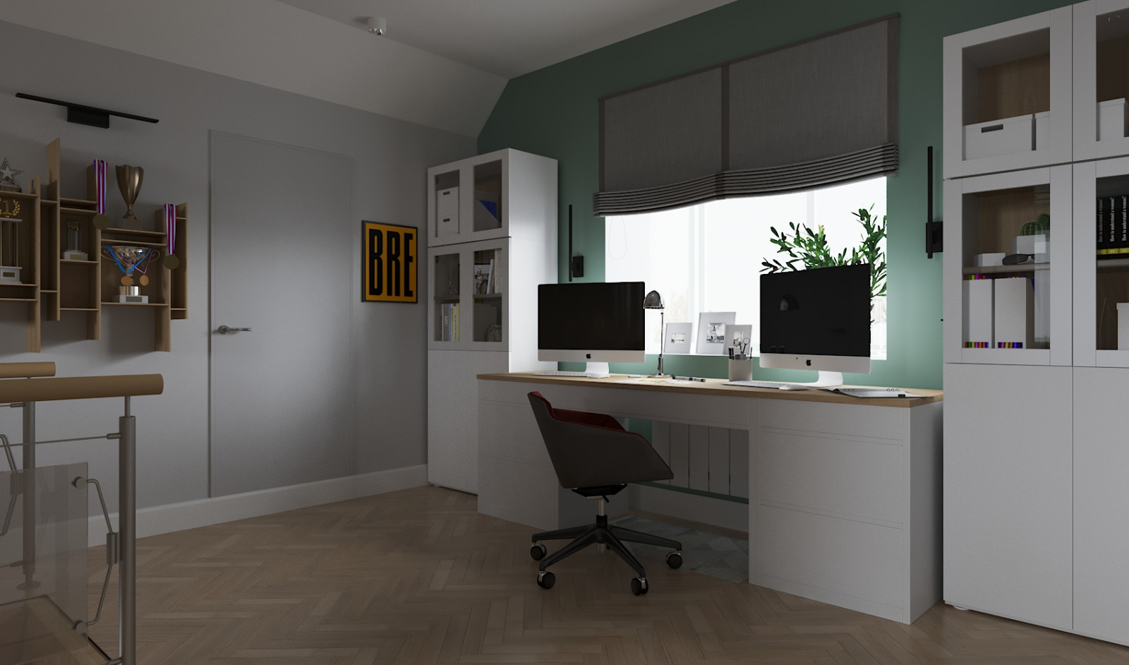 Кабинет, спортуголок и гостевая зона на чердаке дома