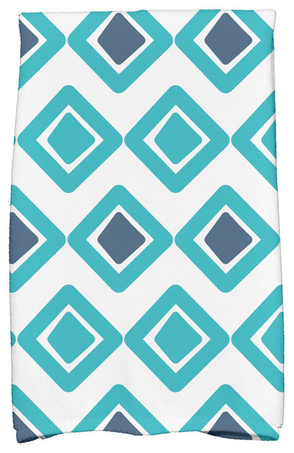 18"x30" Diamond Jive 2 Geometric Print Kitchen Towel, Aqua