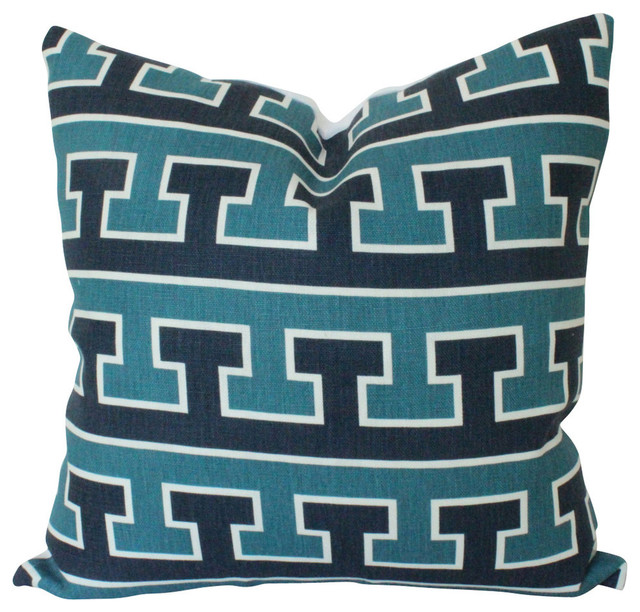 Blue and Turquoise Schumacher Studio Bon Greek T Designer Pillow Cover