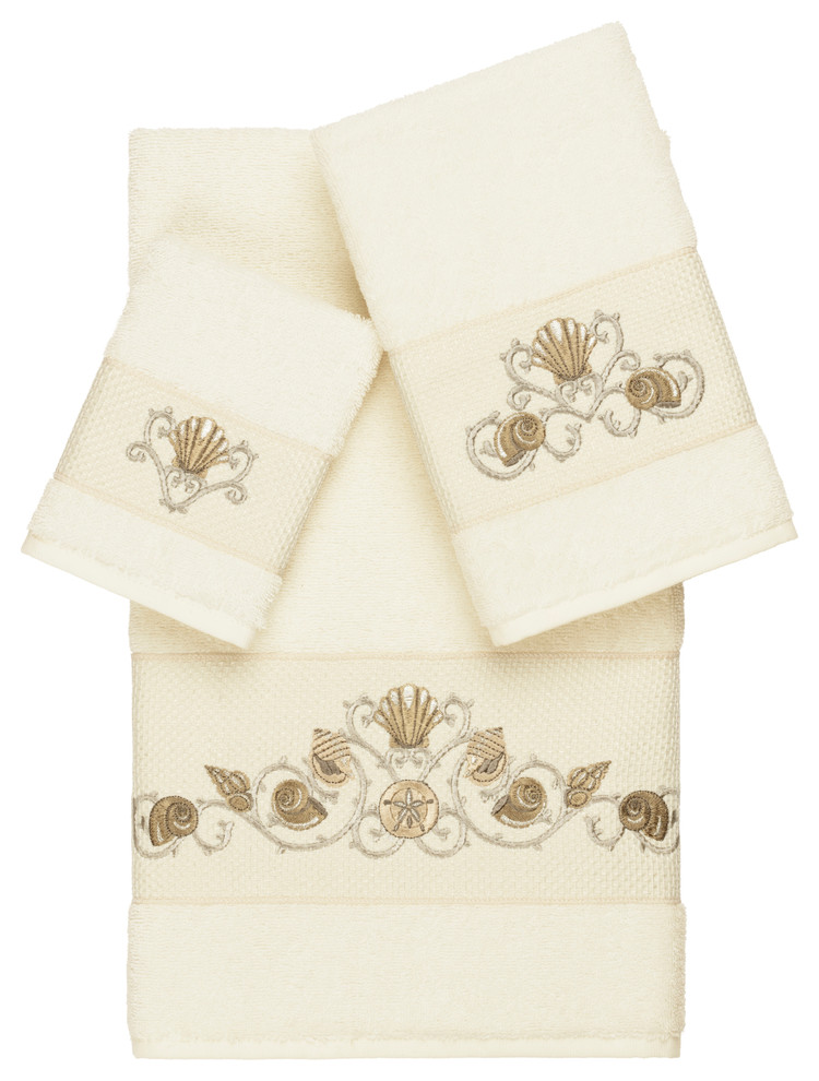 Bella 3 Piece Embellished Towel Set, Bath Towel 27" x 54" / Hand Towel