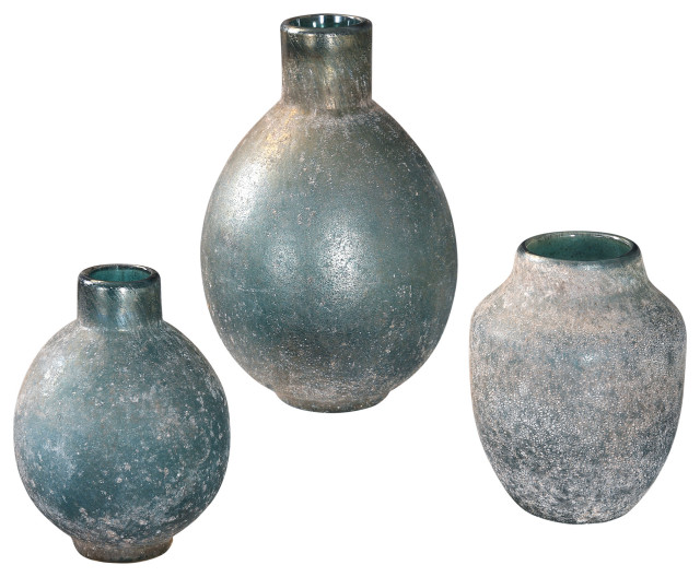 Uttermost Mercede Weathered Blue-Green Vases, Set of 3