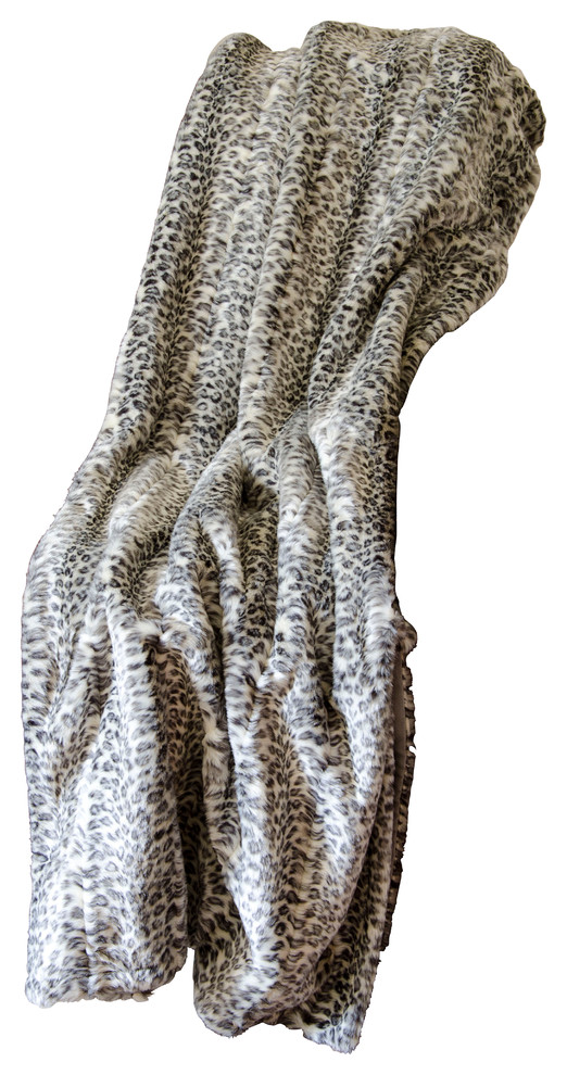 Mina Victory Fur Silver Leopard Ivory and Gray Throw Blanket, 50"x70"