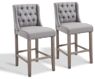 Homcom 40 Tufted Wingback Counter Height Armless Bar Stool Chair Set Of 2 Grey Transitional Bar Stools And Counter Stools By Aosom