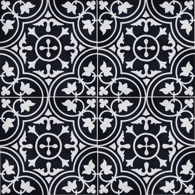 8"x8" Traditional Cement Tile n20172 Black and White Contemporary