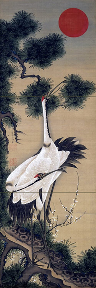Tile Mural Japan pattern cranes Bathroom Backsplash Four Inch Marble