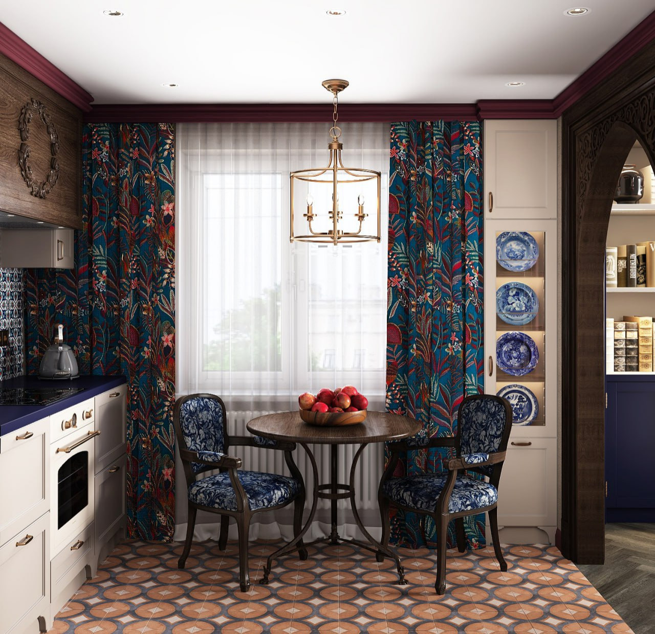 Кухня с богатыми текстурами и принтами