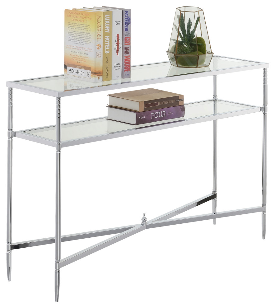 Convenience Concepts Tudor Glass And Chrome Console Table With Shelf