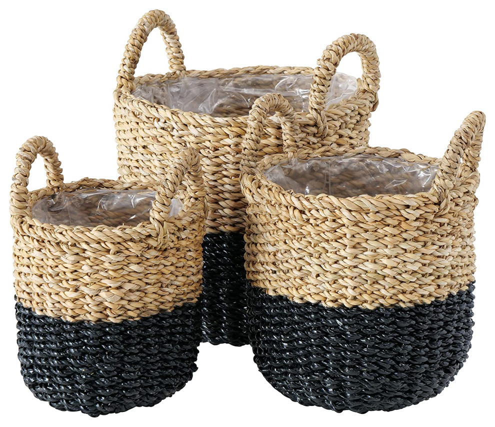 3 Piece Paintdipped Baskets With Lining, 12 1/4 L x 9 3/4 W x 9 3/4 H