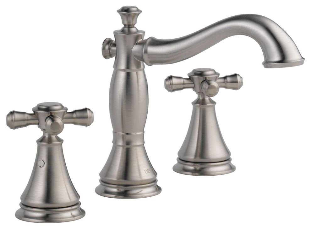 Delta Cassidy Widespread Cross Handle Faucet in Stainless Steel, Drain D1774V