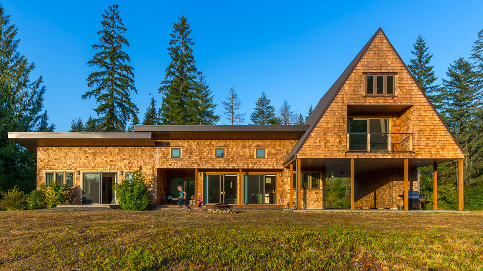 Country house exterior in Seattle with wood siding.