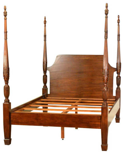 Mahogany Queen Size Rice Carved Poster Bed by Leighton Hall