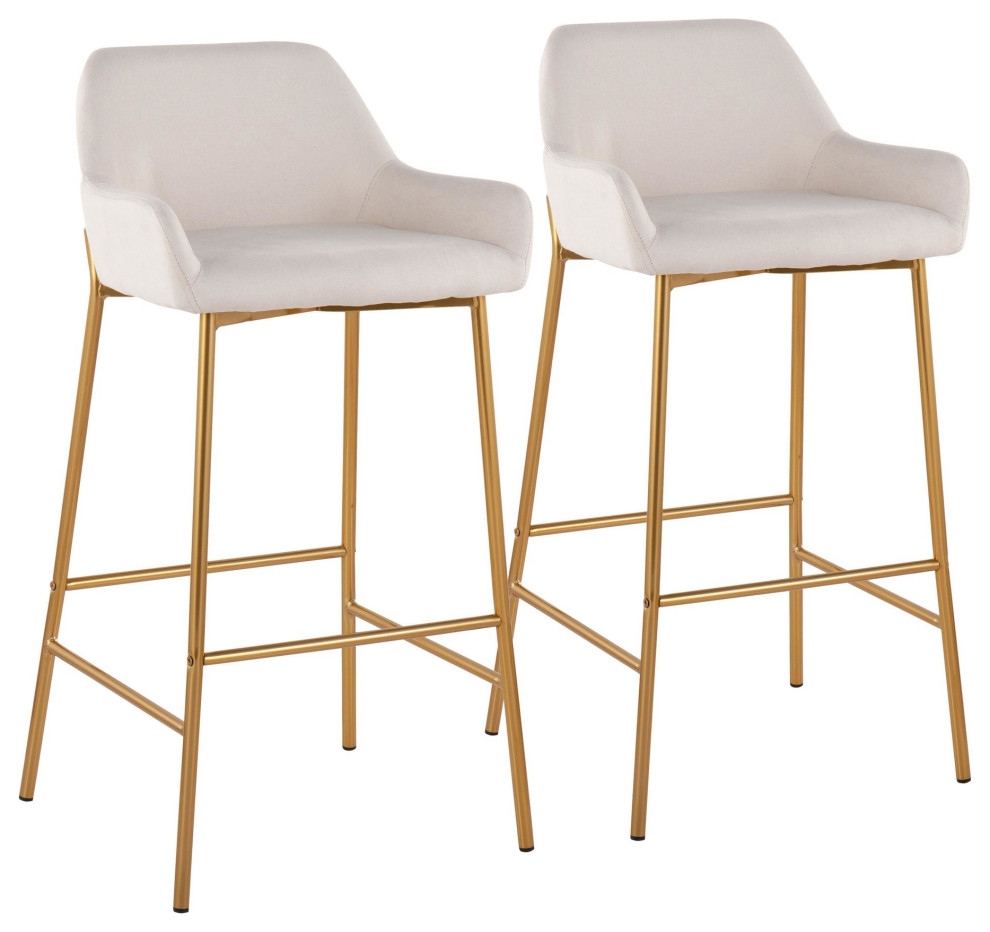 Daniella Glam FixedHeight Bar Stool, Gold Metal/Cream Fabric, Set of 2