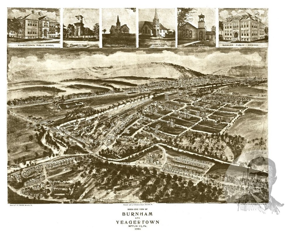 Old Map of Burnham Pennsylvania 1906, Vintage Map Art Print, 12"x18