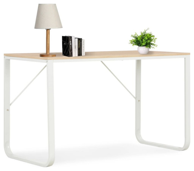 Vidaxl Computer Desk White/Oak 47.2"x23.6"x28.7" Industrial Desks And Hutches by Vida XL