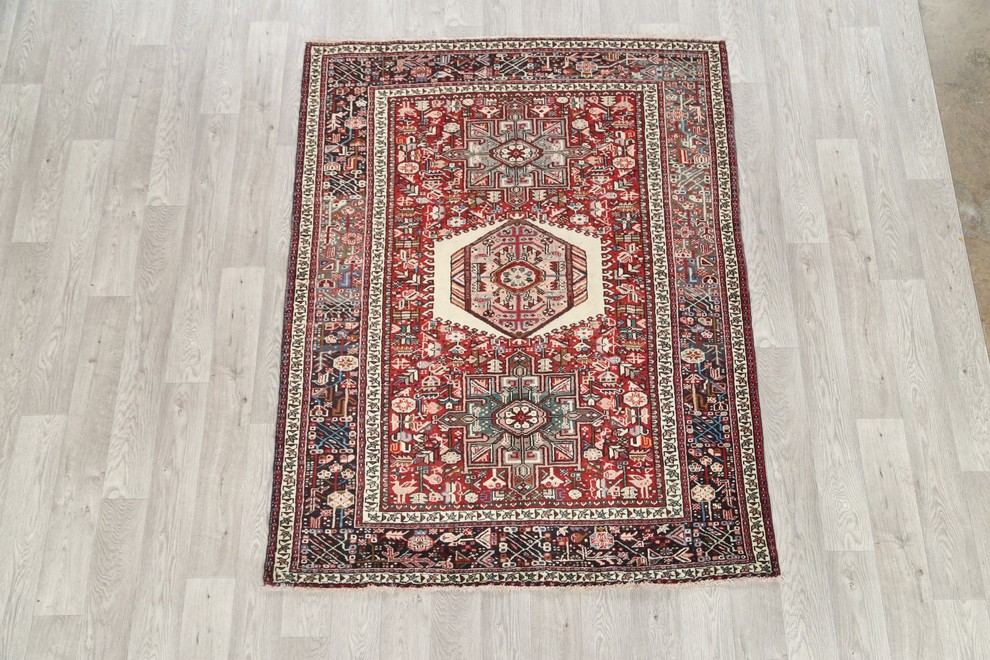 Consigned, Oriental Geometric Handmade Persian Vintage Area Rug, Red, 6