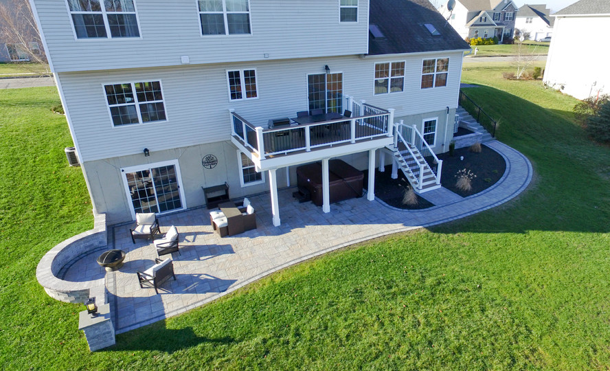 Two-Story Custom Deck with Fire Pit - Contemporary - Deck - New York ...