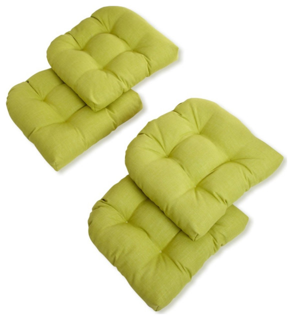 19" U-Shaped Spun Polyester Tufted Dining Chair Cushions, Set of 4, Lime