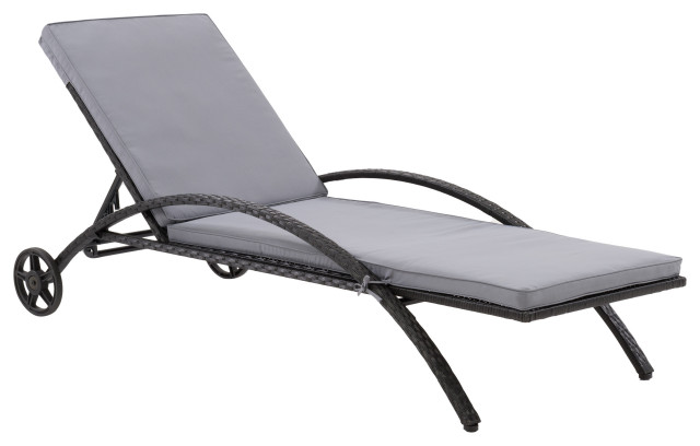 CorLiving Patio Sun Lounger Black With Ash Gray Fabric Cushions