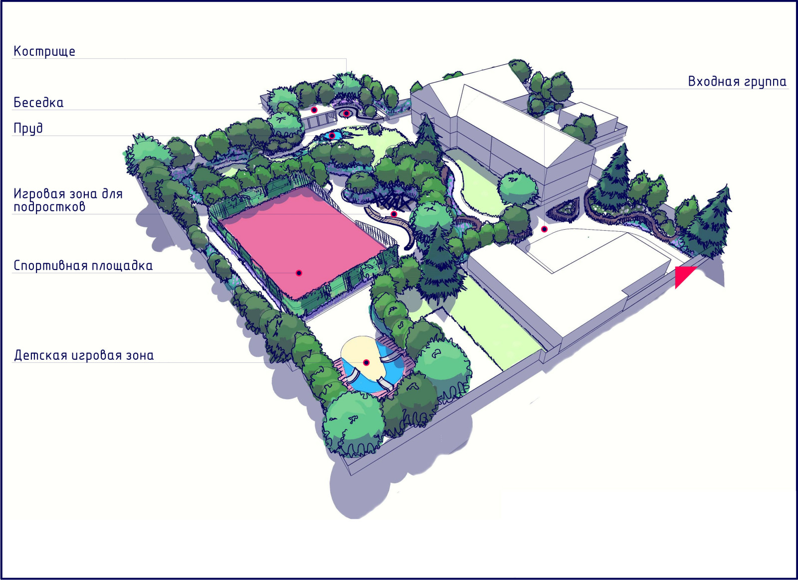 Эскизный проект ландшафтного дизайна территории дома отдыха