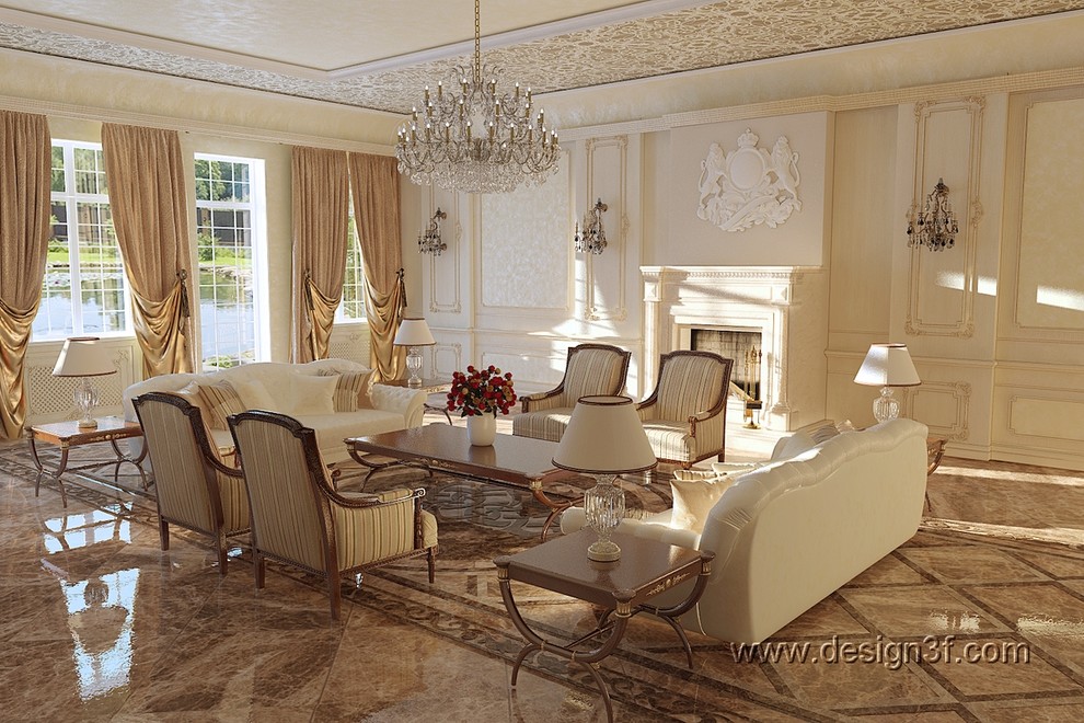 Роскошный интерьер каминного зала